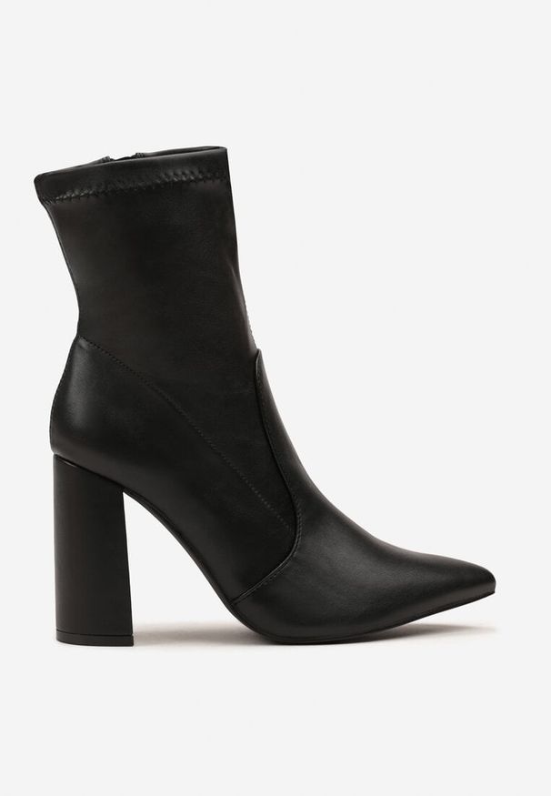 Born2be - Czarne Botki Vices na Słupku z Noskiem w Szpic Tadeina. Okazja: do pracy, na co dzień, na spotkanie biznesowe. Kolor: czarny. Materiał: jeans. Obcas: na słupku. Styl: casual, klasyczny, biznesowy