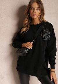 Renee - Czarna Bluza Oversize z Polarem Hosarran. Kolor: czarny. Materiał: polar. Długość rękawa: długi rękaw. Długość: długie. Wzór: gładki, jednolity. Styl: sportowy, klasyczny #3