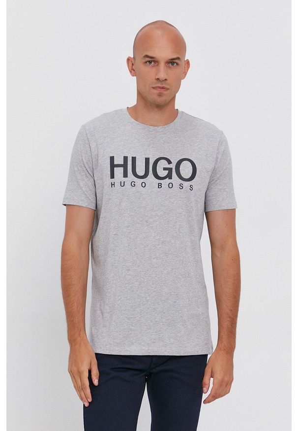 Hugo - T-shirt. Okazja: na co dzień. Kolor: szary. Wzór: nadruk. Styl: casual