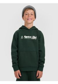 4f - 4F Bluza dresowa nierozpinana z kapturem chłopięca - zielona 122 (6-7 lat). Okazja: na uczelnię, na co dzień. Typ kołnierza: kaptur. Kolor: zielony. Materiał: dresówka. Sezon: lato. Styl: casual, klasyczny #1