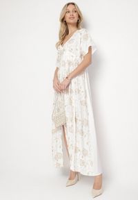 Born2be - Biała Wiskozowa Sukienka z Metaliczną Nicią i Haftem Nelvesia. Okazja: na co dzień. Kolor: biały. Materiał: wiskoza. Wzór: haft. Sezon: wiosna. Styl: klasyczny, casual, elegancki #6