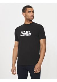 Karl Lagerfeld - KARL LAGERFELD T-Shirt 755087 543235 Czarny Regular Fit. Typ kołnierza: dekolt w karo. Kolor: czarny. Materiał: bawełna