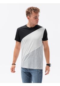 Ombre Clothing - T-shirt męski bawełniany trzykolorowy - czarny/szary melanż V3 S1627 - XL. Kolor: czarny. Materiał: bawełna. Wzór: melanż #1