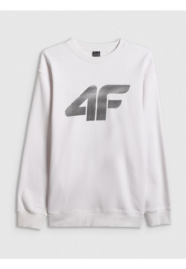 4f - 4F Bluza dresowa nierozpinana bez kaptura męska - biała M. Okazja: na co dzień. Typ kołnierza: bez kaptura. Kolor: biały. Materiał: dresówka. Styl: casual, sportowy, klasyczny