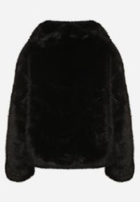Born2be - Czarna Jednorzędowa Kurtka Futerko z Szerokim Kołnierzem Conellia. Okazja: na co dzień. Kolor: czarny. Materiał: futro. Styl: casual, elegancki #7