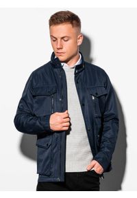 Ombre Clothing - Kurtka męska przejściowa C444 - ciemnogranatowa - L. Typ kołnierza: kołnierzyk stójkowy. Kolor: niebieski. Materiał: poliester. Sezon: wiosna #5