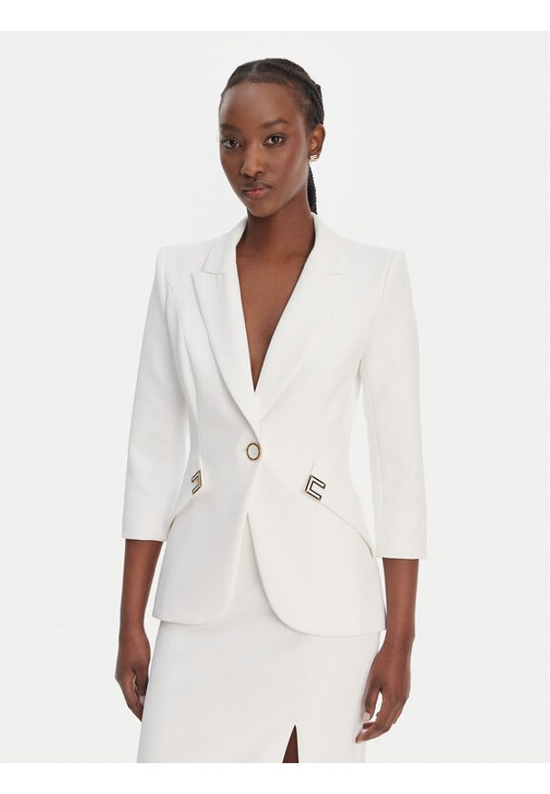 Elisabetta Franchi Marynarka GI-215-61E2-V590 Biały Regular Fit. Kolor: biały. Materiał: syntetyk