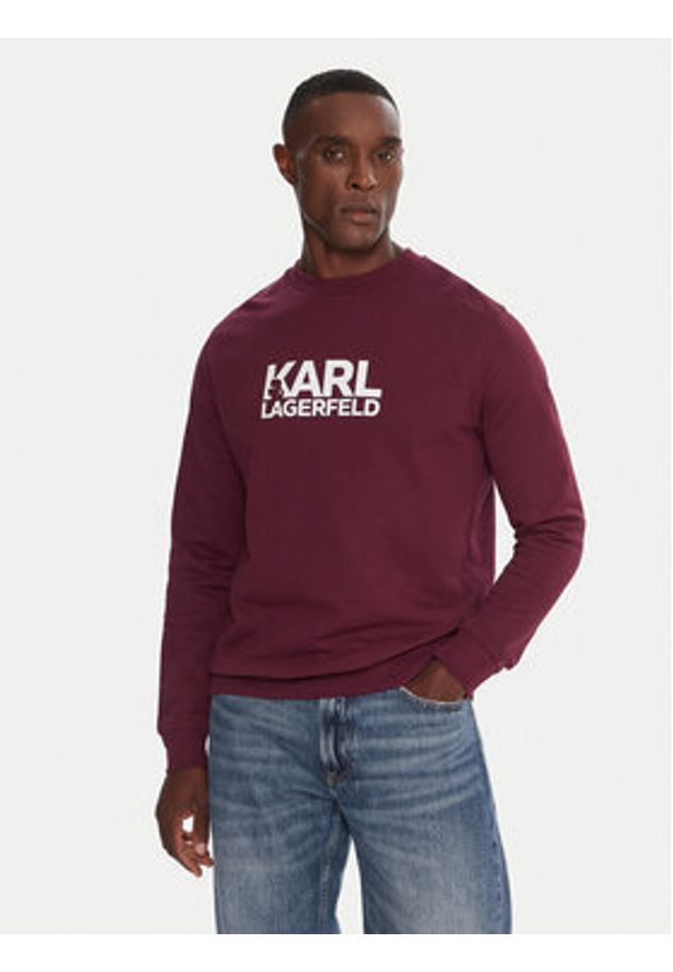 Karl Lagerfeld - KARL LAGERFELD Bluza 705091 554917 Bordowy Regular Fit. Typ kołnierza: dekolt w karo. Kolor: czerwony. Materiał: bawełna