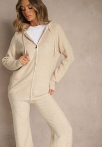 Renee - Beżowy Dzianinowy Komplet Dresowy z Wełną Bluza z Kapturem i Spodnie Essana. Kolor: beżowy. Materiał: wełna, dresówka, dzianina #5