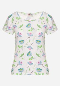Born2be - Biało-Zielony Bawełniany T-shirt Ozdobiony Nadrukiem Zarice. Okazja: na co dzień. Kolor: biały. Materiał: bawełna. Wzór: nadruk, aplikacja. Styl: klasyczny, casual #6