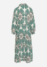 Born2be - Zielono-Biała Sukienka z Wiskozy z Podpinanymi Rękawami Zapinana na Guziki z Falbanką Kiosara. Typ kołnierza: dekolt w serek. Kolor: zielony. Materiał: wiskoza. Sezon: wiosna, lato. Styl: klasyczny, elegancki #6