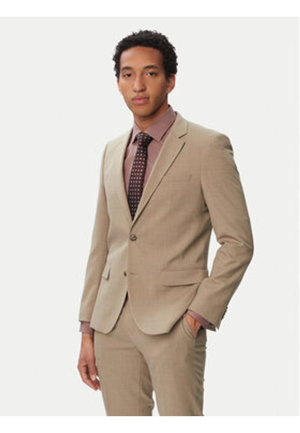 Hugo - HUGO Garnitur Henry/Getlin232X 50557616 Beżowy Slim Fit. Kolor: beżowy. Materiał: syntetyk