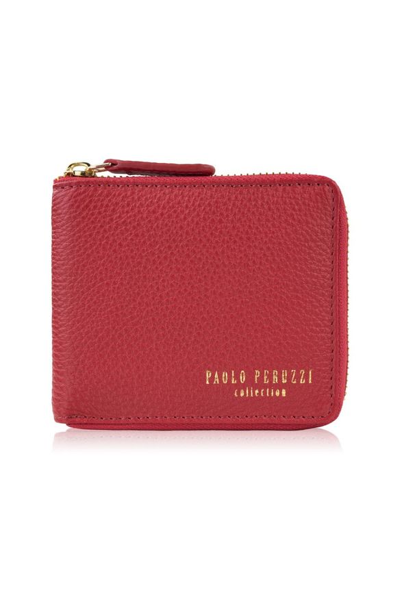 PAOLO PERUZZI - Portfel damski skórzany mały czerwony w orientacji poziomej z RFID Paolo Peruzzi KV-04-RD. Kolor: czerwony. Materiał: skóra
