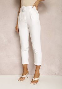 Renee - Białe Spodnie z Paskiem Eudea. Kolor: biały. Materiał: materiał. Długość: długie. Wzór: jednolity. Styl: elegancki