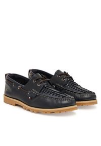 TOMMY HILFIGER - Tommy Hilfiger Półbuty Hilfiger Braided Lth Boat Shoe FM0FM05892 Granatowy. Kolor: niebieski. Materiał: skóra #4