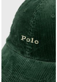 Polo Ralph Lauren czapka z daszkiem sztruksowa kolor zielony gładka. Kolor: zielony. Materiał: sztruks. Wzór: gładki #3