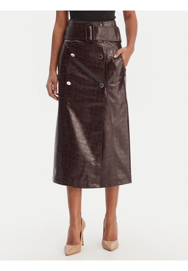 Morgan Spódnica z imitacji skóry 261-JADYNA Brązowy Slim Fit. Kolor: brązowy. Materiał: skóra