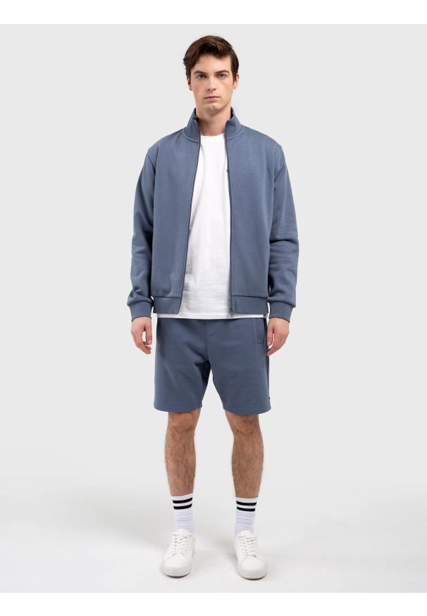 Big-Star - Bluza męska rozpinana ze stójką niebieska Dunnoser 406. Okazja: na co dzień. Typ kołnierza: kołnierzyk stójkowy. Kolor: niebieski. Materiał: dzianina, żakard. Styl: casual, sportowy