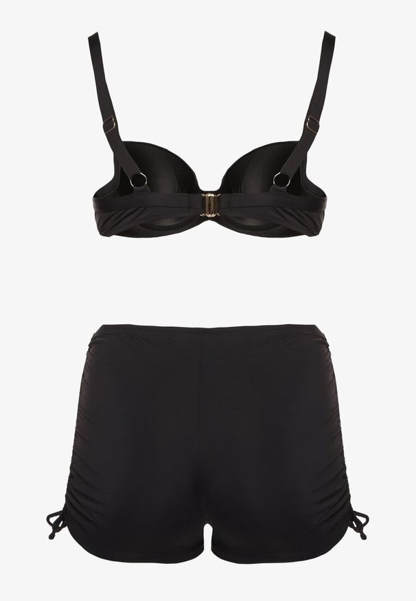 Born2be - Czarne Bikini Biustonosz i Majtki ze Ściągaczami Ulonaniela. Kolekcja: plus size. Kolor: czarny. Wzór: aplikacja
