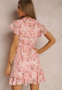 Renee - Różowa Sukienka Olima. Kolor: różowy. Materiał: materiał. Wzór: aplikacja, kwiaty, nadruk, kolorowy. Długość: mini #5