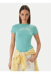 Tommy Jeans T-Shirt DW0DW22302 Zielony Slim Fit. Kolor: zielony. Materiał: bawełna #1