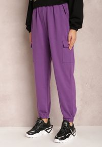 Renee - Fioletowe Spodnie Mesyore. Stan: podwyższony. Kolor: fioletowy. Materiał: dresówka, bawełna #4