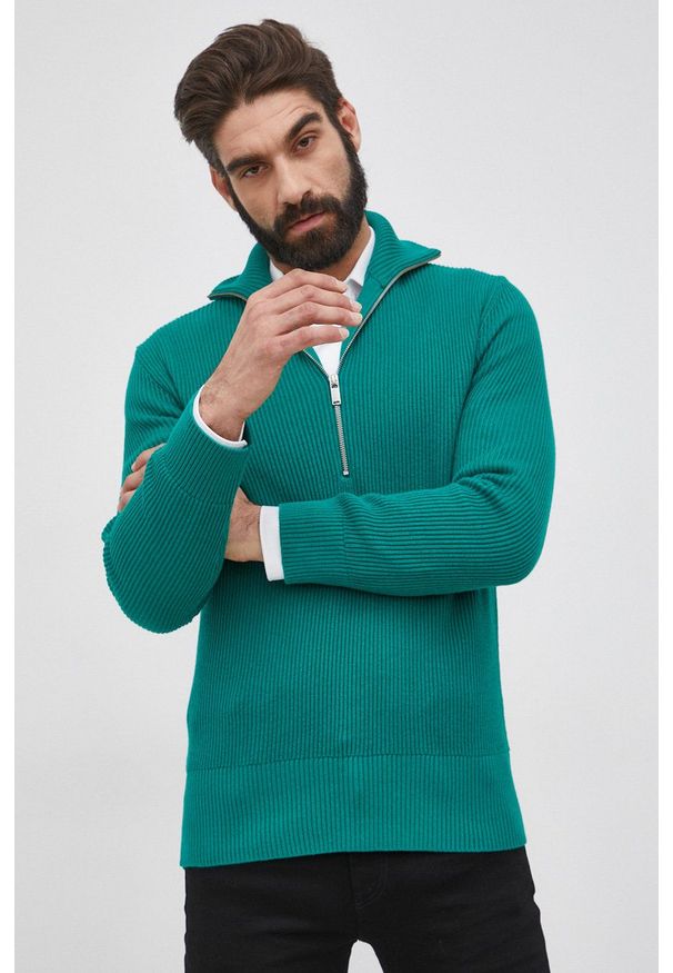 Drykorn Sweter z domieszką wełny Manuelo męski kolor zielony z golfem. Okazja: na co dzień. Typ kołnierza: golf. Kolor: zielony. Materiał: wełna. Długość: krótkie. Styl: casual