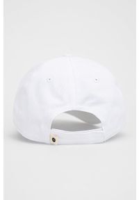 Roxy czapka bawełniana kolor biały z aplikacją. Kolor: biały. Materiał: bawełna. Wzór: aplikacja