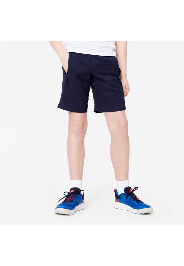 Decathlon - Spodenki sportowe dla dzieci. Okazja: na uczelnię. Kolor: niebieski. Materiał: poliester, materiał. Styl: sportowy. Sport: joga i pilates