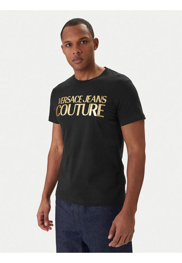 Versace Jeans Couture T-Shirt 80GAHT00 CJ00T Czarny Regular Fit. Kolor: czarny. Materiał: bawełna