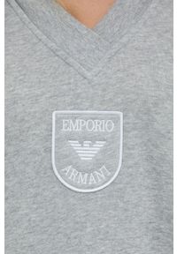Emporio Armani Underwear sukienka damska kolor szary. Typ kołnierza: kaptur. Kolor: szary. Długość rękawa: raglanowy rękaw. Wzór: aplikacja #2