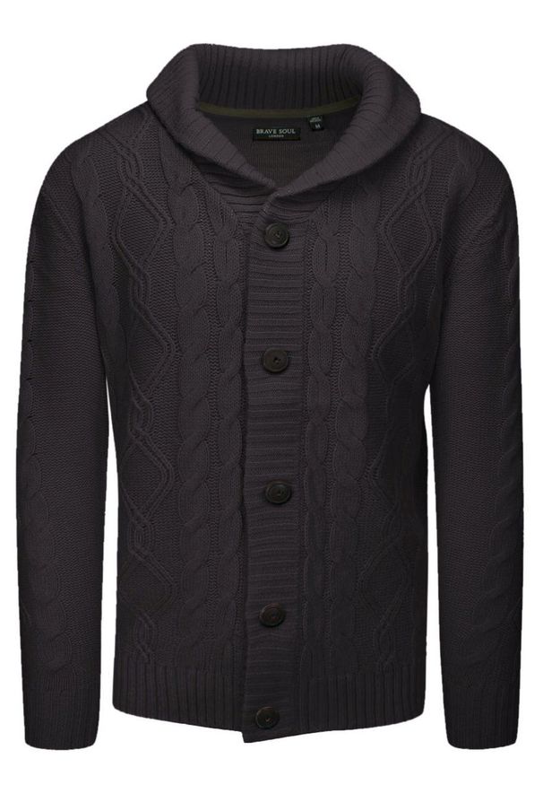 Brave Soul - Grafitowy Dziergany Sweter Zapinany na Guziki, Kardigan, Elegancki - BRAVE SOUL. Okazja: na co dzień. Kolor: szary. Materiał: akryl. Styl: elegancki