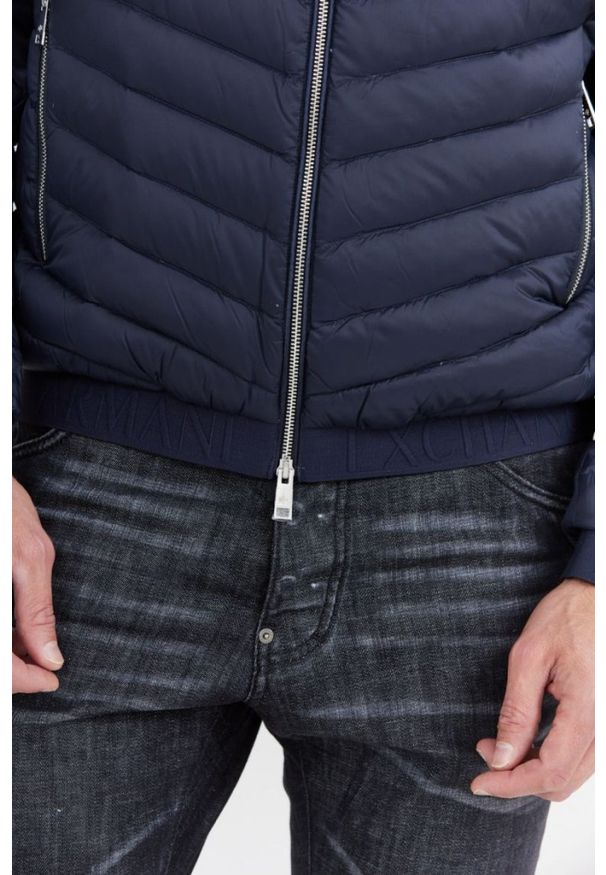 Armani Exchange - ARMANI EXCHANGE Granatowa puchowa kurtka przejściowa męska, Rozmiar S. Kolor: niebieski. Materiał: puch