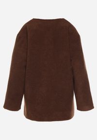 Born2be - Brązowa Niezapinana Kurtka Pudełkowa ze Wsuwanymi Kieszeniami Unenna. Okazja: na co dzień. Kolor: brązowy. Materiał: poliester, jeans. Styl: elegancki, casual #7