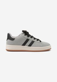 Born2be - Szaro-Czarne Sneakersy z Ozdobnymi Paskami Rilanira. Okazja: na co dzień. Zapięcie: pasek. Kolor: szary. Materiał: jeans. Wzór: paski #3