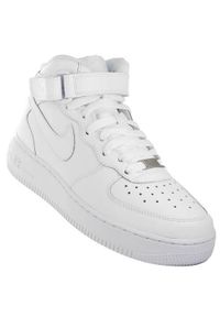 Buty do chodzenia dla dzieci Nike Air Force 1 Mid GS. Wysokość cholewki: za kostkę. Zapięcie: sznurówki. Kolor: biały, wielokolorowy. Materiał: skóra, syntetyk, tkanina, materiał. Szerokość cholewki: normalna. Model: Nike Air Force. Sport: turystyka piesza