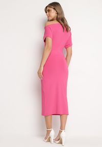 Born2be - Fuksjowa Asymetryczna Sukienka Midi o Dopasowanym Fasonie Tivalle. Kolor: różowy. Typ sukienki: asymetryczne. Długość: midi #6