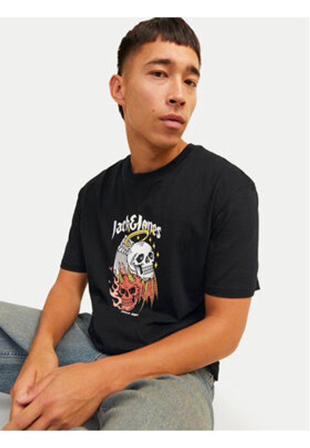 Jack & Jones T-Shirt Seven Skull 12262491 Czarny Regular Fit. Kolor: czarny. Materiał: bawełna