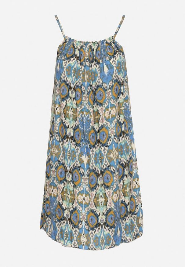 Born2be - Niebieska Bawełniana Sukienka o Rozkloszowanym Kroju na Ramiączkach Tesarae. Okazja: na co dzień, na plażę. Typ kołnierza: dekolt kwadratowy. Kolor: niebieski. Materiał: bawełna. Długość rękawa: na ramiączkach. Sezon: lato. Styl: casual