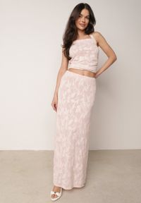 Born2be - Różowy Letni Komplet z Domieszką Wiskozy Bluzka z Wiązaniem z Tyłu i Spódnica Mairir. Kolor: różowy. Materiał: wiskoza #8