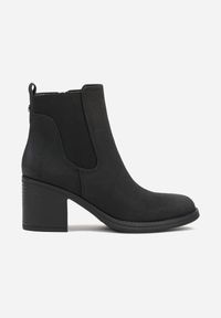 Born2be - Czarne Botki w Stylu Sztybletów na Słupku Hevea. Okazja: na spotkanie biznesowe, do pracy, na co dzień. Zapięcie: zamek. Kolor: czarny. Materiał: jeans. Wzór: aplikacja. Obcas: na słupku. Styl: klasyczny, biznesowy, casual, elegancki #3
