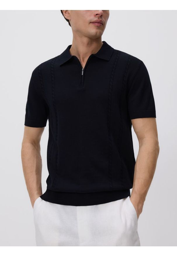 Reserved - Bawełniany sweter polo - czarny. Typ kołnierza: polo. Kolor: czarny. Materiał: bawełna