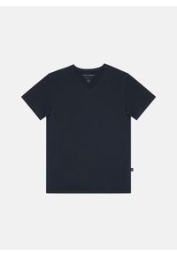Pako Lorente - PAKO LORENTE – Granatowy gładki t-shirt v-neck. Kolor: niebieski. Materiał: bawełna, elastan. Wzór: gładki #4