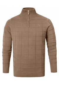 Elegancki Sweter Męski (Zamek) - Pako Jeans - Wysoki Dekolt, Kawa z Mlekiem. Kolor: brązowy, wielokolorowy, beżowy. Materiał: bawełna. Styl: elegancki #6