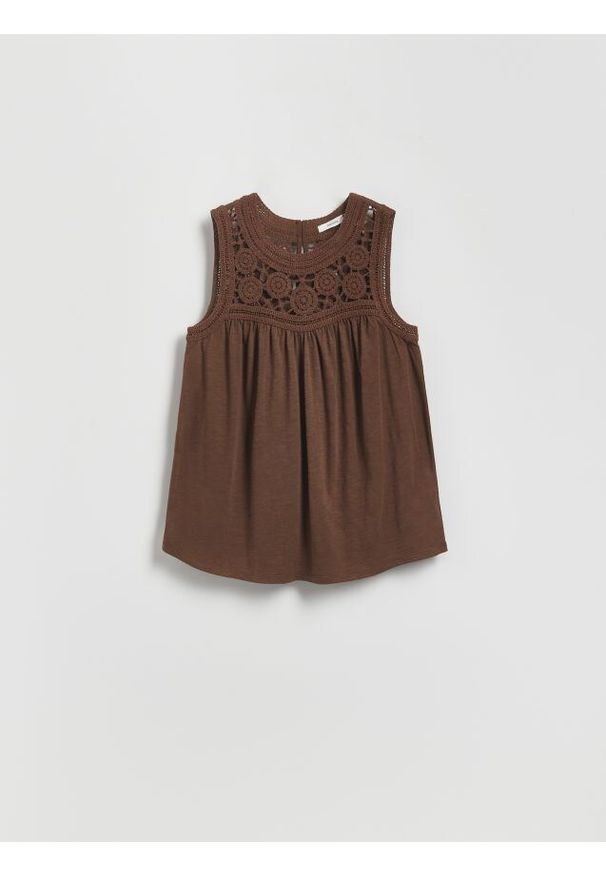 Reserved - Bluzka z modalem - ciemnobrązowy. Kolor: brązowy. Materiał: bawełna