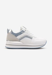 Renee - Biało-Niebieskie Sneakersy z Ekoskóry z Brokatowymi Wstawkami i Sznurowaniem Jelise. Kolor: biały #5