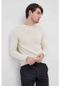 Sisley Sweter wełniany męski kolor kremowy. Okazja: na co dzień. Kolor: beżowy. Materiał: wełna. Długość rękawa: długi rękaw. Długość: długie. Styl: casual