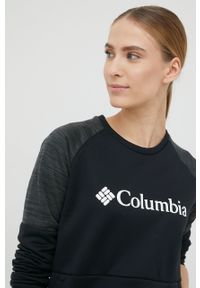 columbia - Columbia bluza sportowa Windgates Crew damska kolor czarny z nadrukiem. Kolor: czarny. Materiał: skóra, materiał, włókno. Długość rękawa: raglanowy rękaw. Wzór: nadruk. Styl: sportowy