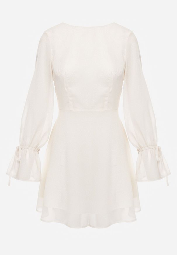 Born2be - Beżowa Rozkloszowana Sukienka Vices z Bufiastymi Rękawami Eriane. Okazja: na co dzień. Kolor: beżowy. Wzór: kropki. Typ sukienki: proste. Styl: casual, klasyczny, elegancki