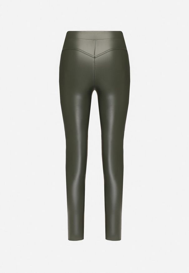 Born2be - Ciemnozielone Legginsy z Ekoskóry Ocieplane z Efektem Push-Up Labrisa. Okazja: na co dzień. Stan: podwyższony. Kolor: zielony. Materiał: materiał. Styl: casual, elegancki